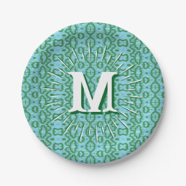 Plato De Papel Boa Ripple in Green + Aqua Personalized
