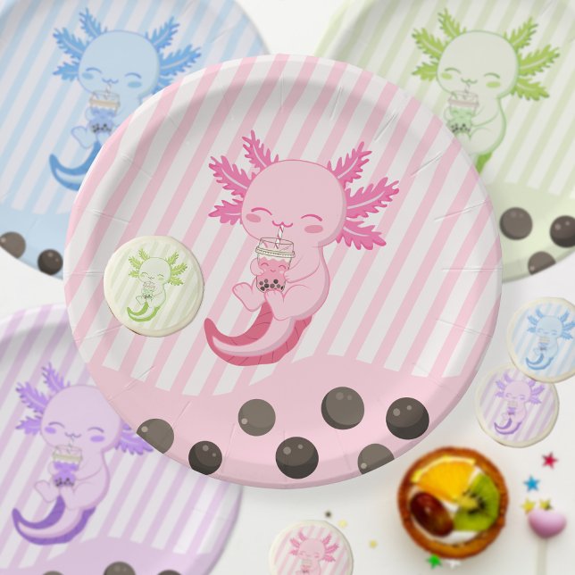 Plato De Papel Boba de burbuja Axolotl rosa Papel de cumpleaños p (Subido por el creador)