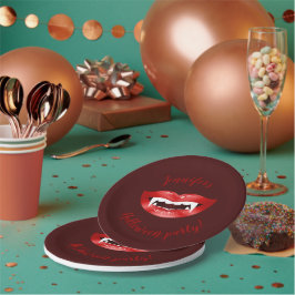 Plato De Papel Boca de vampiro roja con texto personalizado para 