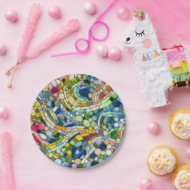 Plato De Papel Bocas coloridas Mosaico Arte