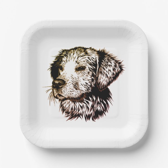 Plato De Papel Boceto de cachorro marrón (Anverso)