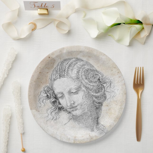 Plato De Papel Boceto de Leonardo DaVinci Leda Pergamino Arte Ele (Boda)