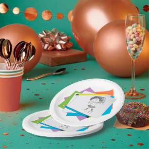 Plato De Papel Boceto de niña juguetona con lápices de colores