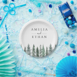 Plato De Papel Boda acuarela de invierno forestal