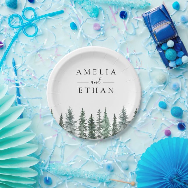 Plato De Papel Boda acuarela Forest Wintre (Fiesta)