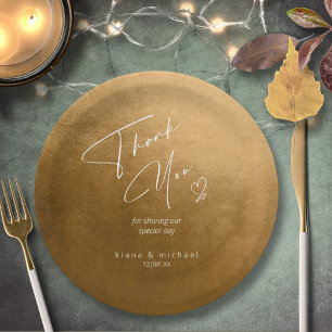 Plato De Papel Boda acuarela Gracias Otoño Gold ID786