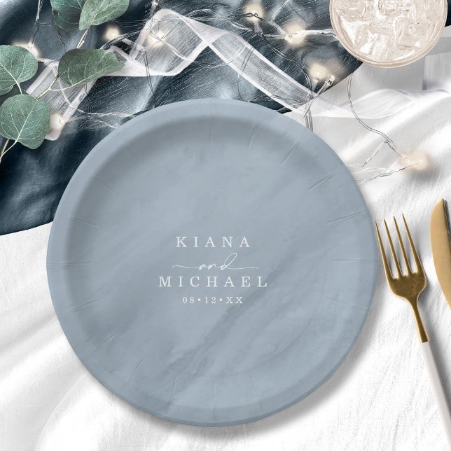 Plato De Papel Boda acuarela moderna Dusty Blue ID816 (Subido por el creador)
