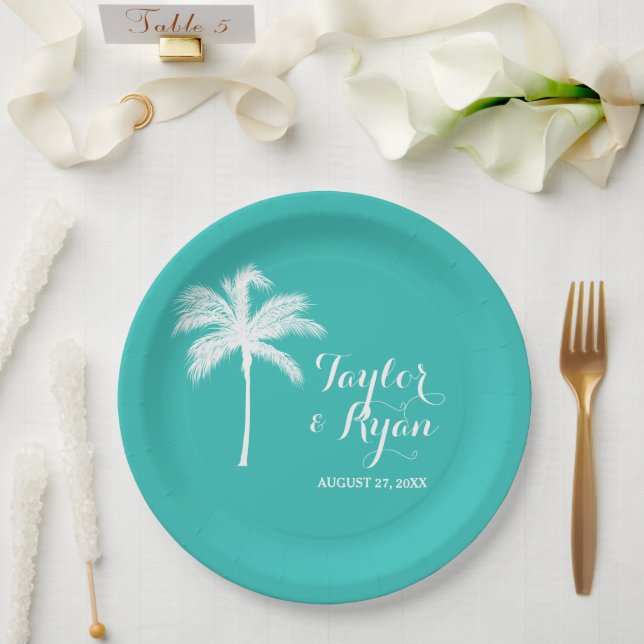 Plato De Papel Boda acuática bajo la palmera (Boda)