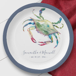 Plato De Papel Boda acuática Blue Crab Beach