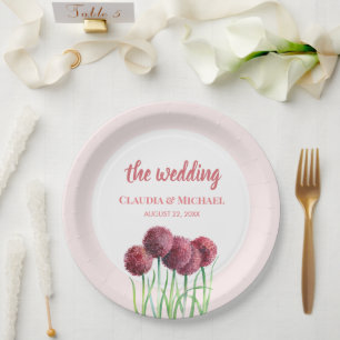 Plato De Papel Boda Aliados Rosa Morado Flor Cuadrado de Agua