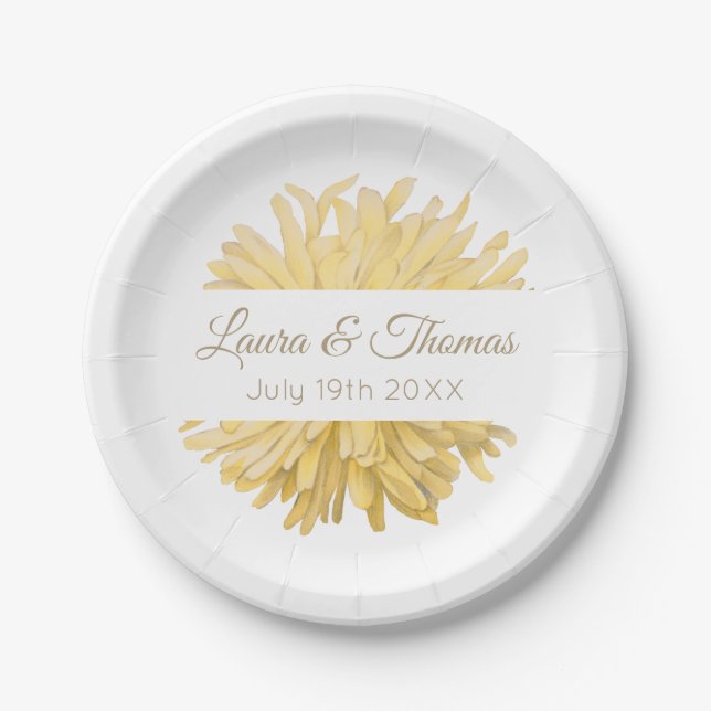 Plato De Papel Boda amarillo y blanco (Anverso)
