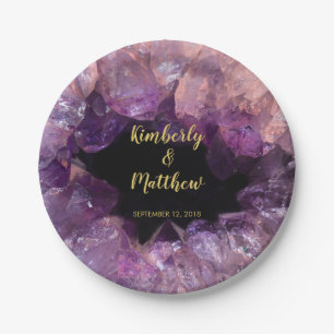 Plato De Papel Boda amethyst púrpura de novia y del novio de la