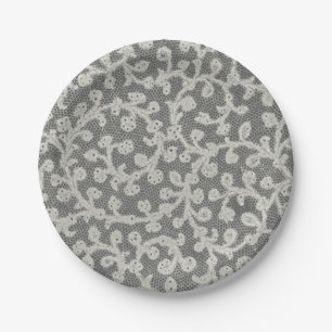 Plato De Papel Boda Antiguo Encaje Lino Blanco Clásico Bonito