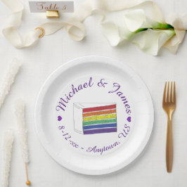 Plato De Papel Boda arcoiris rebanada de pastel morado Gay LGBT