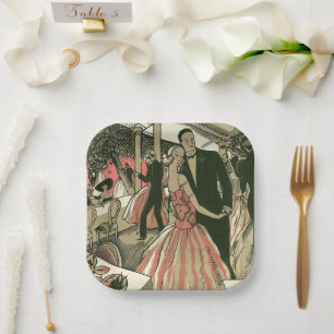 Plato De Papel Boda Art Déco Vintage, Primer Baile de Recién Casa