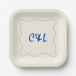 Plato De Papel Boda azul caprichoso retro manuscrito