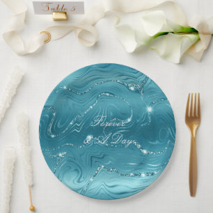 Plato De Papel Boda azul de Glitzy Aqua