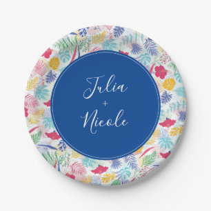 Plato De Papel Boda azul marino rosa salvaje bosque perenne