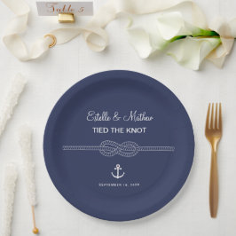 Plato De Papel Boda Azul Náutico Navy Anudado