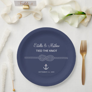 Plato De Papel Boda Azul Náutico Navy Anudado