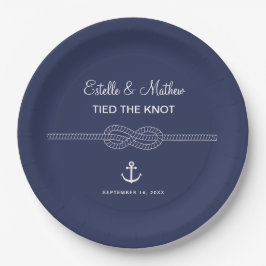 Plato De Papel Boda Azul Náutico Navy Anudado