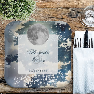 Plato De Papel Boda bajo el cielo nocturno lunar
