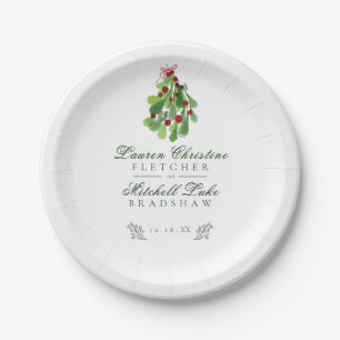 Plato De Papel Boda bajo el muérdago de Navidad