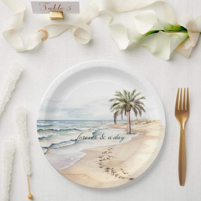 Plato De Papel Boda Beach Ocean Palm Tree (Boda)