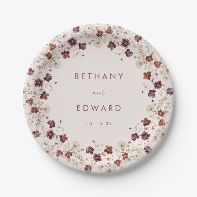Plato De Papel Boda Beige de Fall Wildflower Field (Anverso)