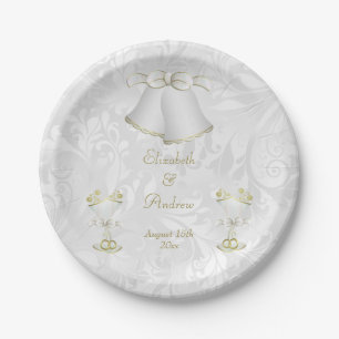 Plato De Papel Boda Belces romántica y flautas de champán