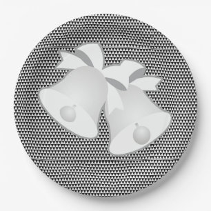 Plato De Papel Boda Bells Blk White Geo