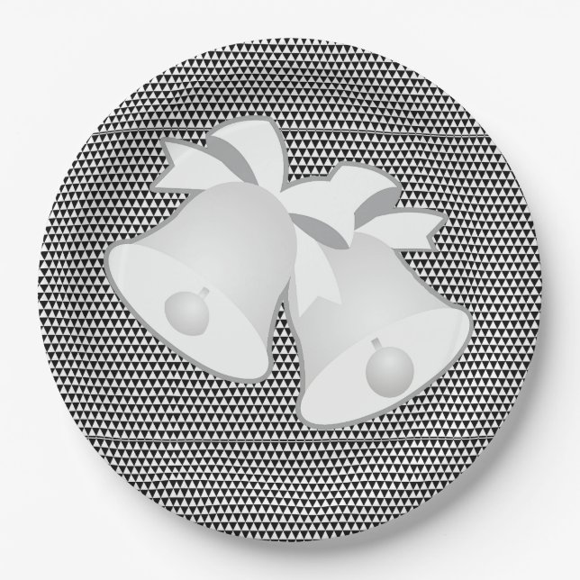 Plato De Papel Boda Bells Blk White Geo (Anverso)