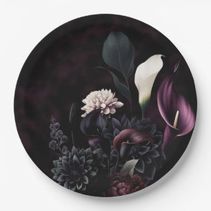 Plato De Papel Boda Blanca Floral Romántica Oscura y Melancólica