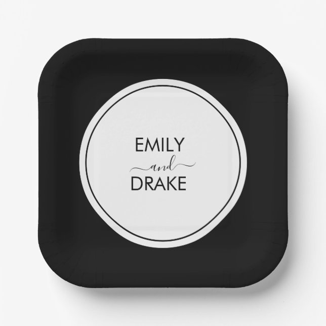 Plato De Papel Boda blanco negro mínimo y Moda (Anverso)