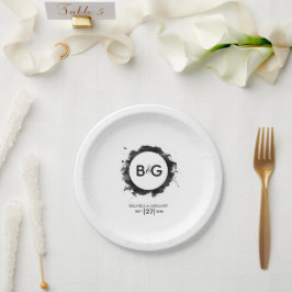 Plato De Papel Boda blanco negro simple