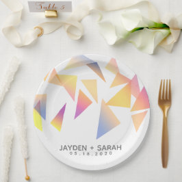 Plato De Papel Boda blanco pastel de confetti multicolor
