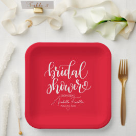 Plato De Papel Boda blanco personalizado ducha de novia rojo