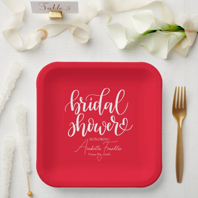 Plato De Papel Boda blanco personalizado ducha de novia rojo (Boda)