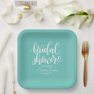 Plato De Papel Boda blanco personalizado ducha de novia Verde azu