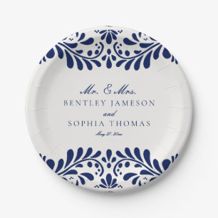 Plato De Papel Boda Blue Talavera Tile Spanish Fiesta