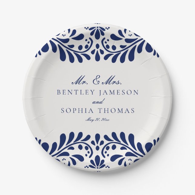 Plato De Papel Boda Blue Talavera Tile Spanish Fiesta (Anverso)