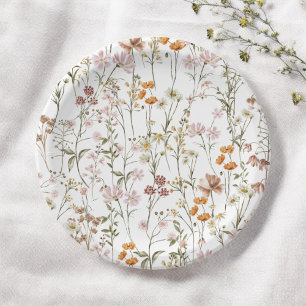 Plato De Papel Boda Bohemia de Flor Silvestre en Jardín en Flor