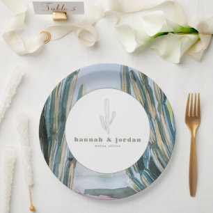 Plato De Papel Boda Bohemiana Acuarela Cactus Verde Desierto