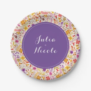 Plato De Papel Boda bohemio de flores silvestres de follaje naran