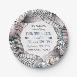 Plato De Papel Boda bohemio de plumas tribales modernas