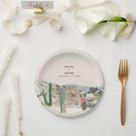Plato De Papel Boda Boho Cactus Desierto Acuarela