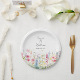 Plato De Papel Boda Boho moderno de acuarela de flores de jardín