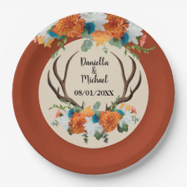 Plato De Papel Boda BOHO Rústico Floral Antlers