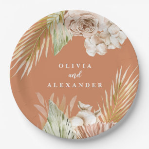 Plato De Papel Boda boho terracota floral tropical y palmeras
