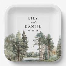 Boda Boho Watercolor Lake Forest Woodland